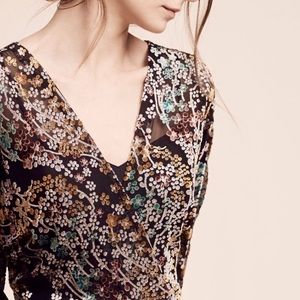 Antropologie silk and velvet maxi w black jumpsuit